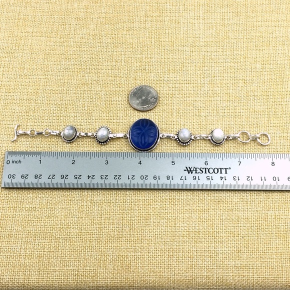 New Moonstone and Carved Glass Silver Overlay Bracelet 7 1/4” , 7 3/4” 8 - Picture 4 of 10